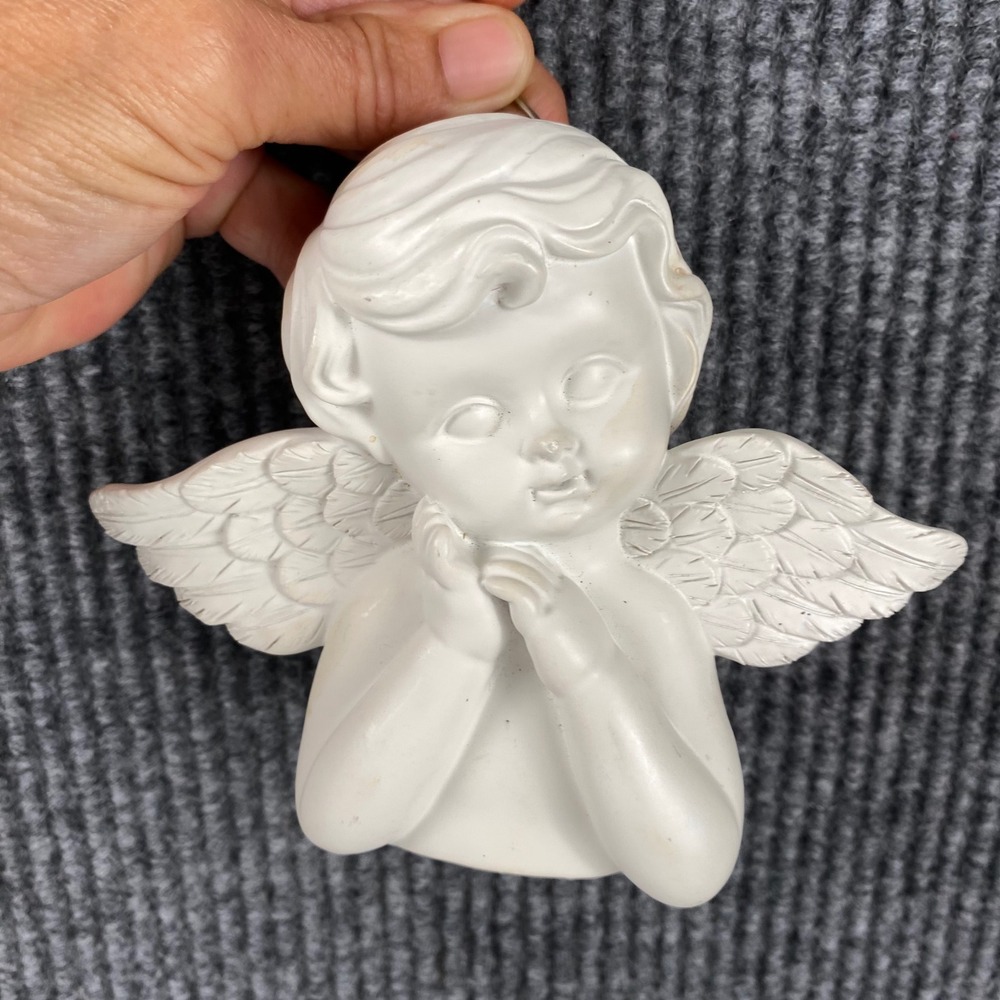 HSE USA White Cherub Angel Wall Plaque Resin Hanging Decor Nursery 5" F14Q